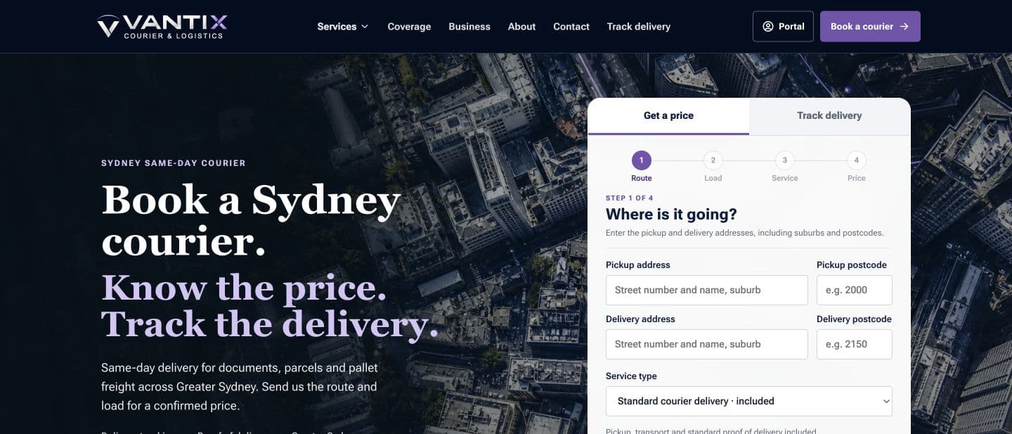 Vantix Logistics courier website and quote form, built by Omayoglu